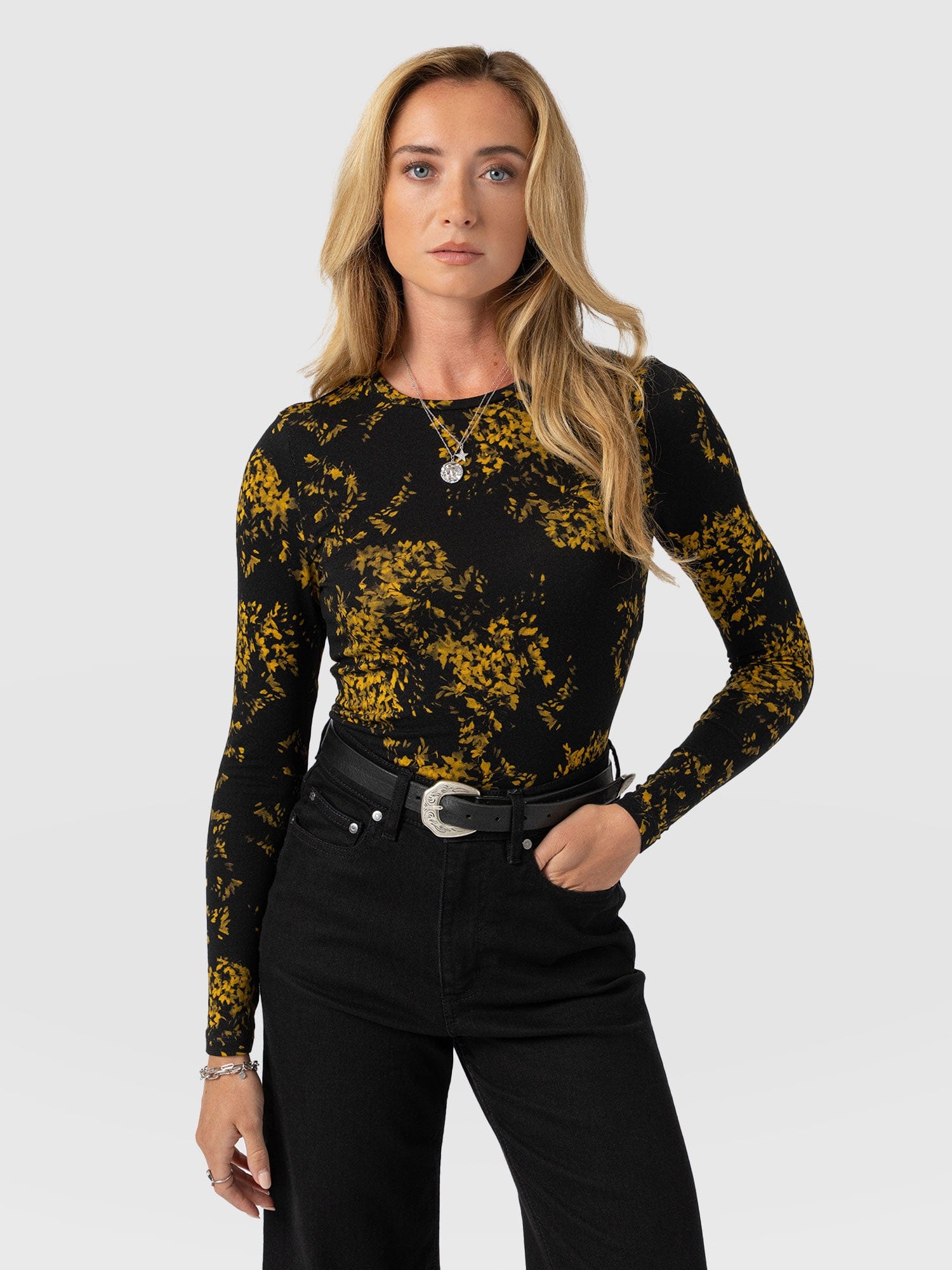 Austen Crew Neck Long Sleeve Tee - Yellow Mimosa - Women's T-shirts | Saint + Sofia® USA
